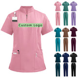 Nurse Uniform Sets Doctor Dental Hospital Scrubs Stand Collar Zipper Top Jogger Straight Pants for Nurses Doctors