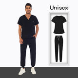 OEM logo Scrub Suit v Neck Short Sleeve Doctor Hospital Uniforms Suits Top Jogger Pants Scrubs Unisex Mens Uniform Sets