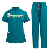 Nurse Uniform Sets Doctor Dental Hospital Scrubs Stand Collar Zipper Top Jogger Straight Pants for Nurses Doctors