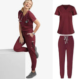 Elasticity Spandex Jogger Style Nurse  Stretch Nurse Scrubs Set