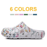 New Cartoon Printed Medical Shoes Nursing Clogs EVA Flexible Anti-slip Scrub Slip on Shoes Garden Working Footwear Unisex