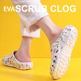 New Cartoon Printed Medical Shoes Nursing Clogs EVA Flexible Anti-slip Scrub Slip on Shoes Garden Working Footwear Unisex