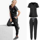 Elasticity Spandex Jogger Style Nurse  Stretch Nurse Scrubs Set