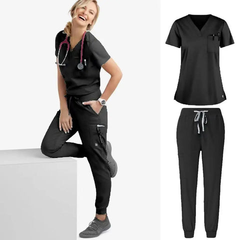 Elasticity Spandex Jogger Style Nurse  Stretch Nurse Scrubs Set