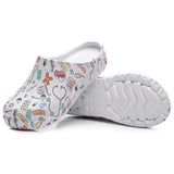 New Cartoon Printed Medical Shoes Nursing Clogs EVA Flexible Anti-slip Scrub Slip on Shoes Garden Working Footwear Unisex