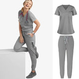Elasticity Spandex Jogger Style Nurse  Stretch Nurse Scrubs Set