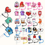 8mm Medical Theme Silicone Healthcare Straw Toppers Cute Nurse Doctor Straw Cover for Tumblers Bulk Wholesale Cup Accessories