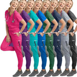 Elasticity Spandex Jogger Style Nurse  Stretch Nurse Scrubs Set
