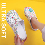 New Cartoon Printed Medical Shoes Nursing Clogs EVA Flexible Anti-slip Scrub Slip on Shoes Garden Working Footwear Unisex