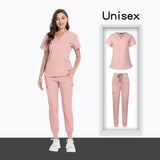OEM logo Scrub Suit v Neck Short Sleeve Doctor Hospital Uniforms Suits Top Jogger Pants Scrubs Unisex Mens Uniform Sets
