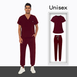 OEM logo Scrub Suit v Neck Short Sleeve Doctor Hospital Uniforms Suits Top Jogger Pants Scrubs Unisex Mens Uniform Sets
