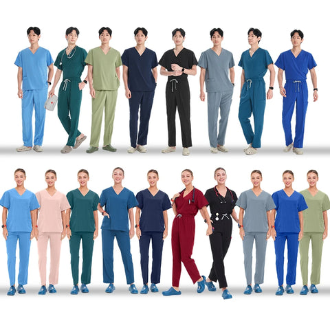 Black Surgical Suit Scrub Outfits Four-Way Stretch Short Sleeve Scrubs Uniforms Sets Vet Pet Clinic Medical Blouse Uniforms