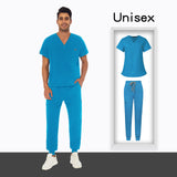 OEM logo Scrub Suit v Neck Short Sleeve Doctor Hospital Uniforms Suits Top Jogger Pants Scrubs Unisex Mens Uniform Sets