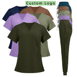Nurse Uniform Sets Doctor Dental Hospital Scrubs Stand Collar Zipper Top Jogger Straight Pants for Nurses Doctors