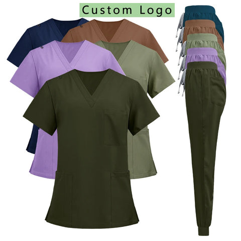 Nurse Uniform Sets Doctor Dental Hospital Scrubs Stand Collar Zipper Top Jogger Straight Pants for Nurses Doctors
