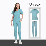 OEM logo Scrub Suit v Neck Short Sleeve Doctor Hospital Uniforms Suits Top Jogger Pants Scrubs Unisex Mens Uniform Sets