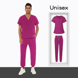 OEM logo Scrub Suit v Neck Short Sleeve Doctor Hospital Uniforms Suits Top Jogger Pants Scrubs Unisex Mens Uniform Sets