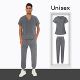 OEM logo Scrub Suit v Neck Short Sleeve Doctor Hospital Uniforms Suits Top Jogger Pants Scrubs Unisex Mens Uniform Sets