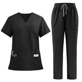 Black Surgical Suit Scrub Outfits Four-Way Stretch Short Sleeve Scrubs Uniforms Sets Vet Pet Clinic Medical Blouse Uniforms
