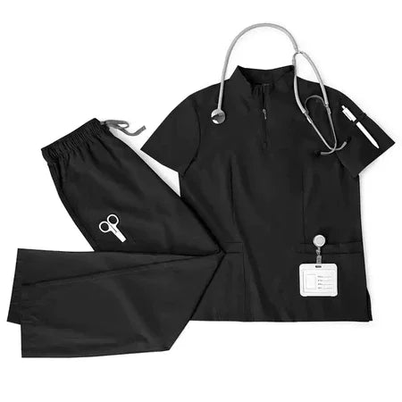 Nurse Uniform Sets Doctor Dental Hospital Scrubs Stand Collar Zipper Top Jogger Straight Pants for Nurses Doctors