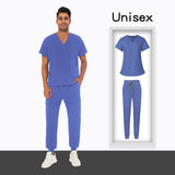OEM logo Scrub Suit v Neck Short Sleeve Doctor Hospital Uniforms Suits Top Jogger Pants Scrubs Unisex Mens Uniform Sets