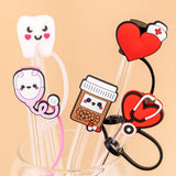 8mm Medical Theme Silicone Healthcare Straw Toppers Cute Nurse Doctor Straw Cover for Tumblers Bulk Wholesale Cup Accessories